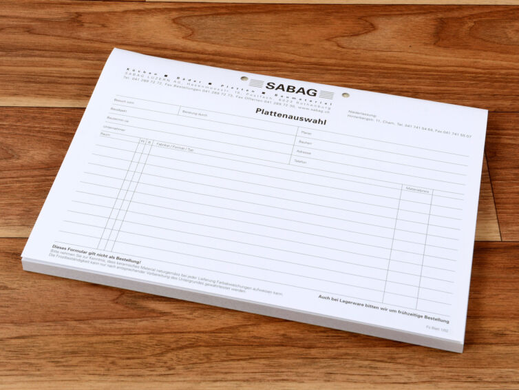 Garniturenblock kopfgeleimt in top Qualität, produziert von der Wallimann Druck und Verlag AG