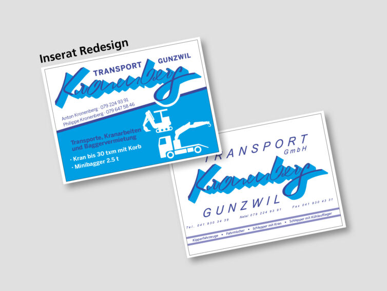 Wallimann führe für den Kunde Kronenberg Transport ein Inserate redesign durch.