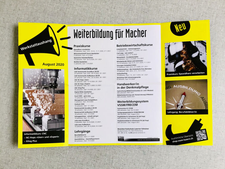 Werkstattaushang mit Weiterbildungsangebot für Schreiner.